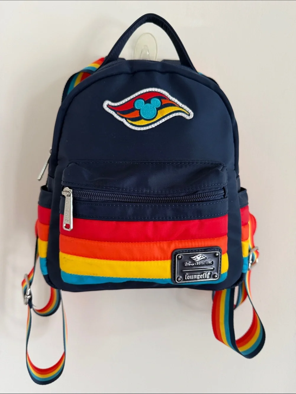 Disney Cruise Line Loungefly Small Navy Backpack Bag with Rainbow Stripes